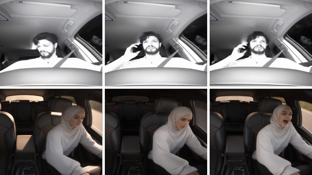 DMS Events - Top Driver distraction due to cell phone use, captured by NIR sensor Bottom Driver fatigue detected, yawning behavior visible